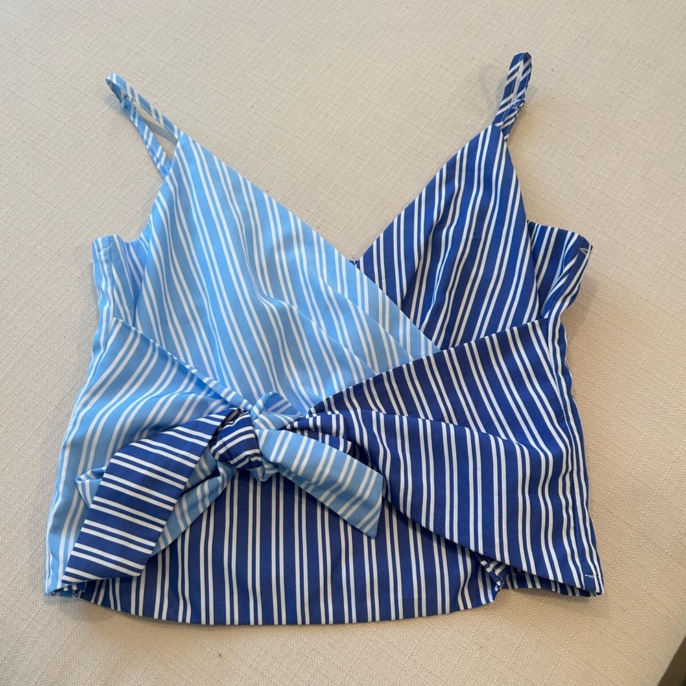 Blue Asymmetrical Crop Camisole with Tie Front